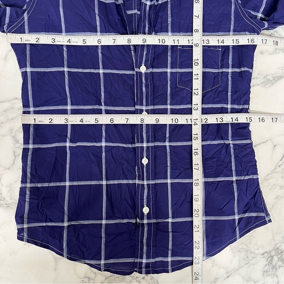 Frank & Eileen Barry Blue Plaid Cotton Button Down Crinkle Shirt Size XS - Picture 5 of 11